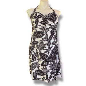 Tommy Bahama Black White Floral Halter Swim Dress Cover Up XL TSW52620C